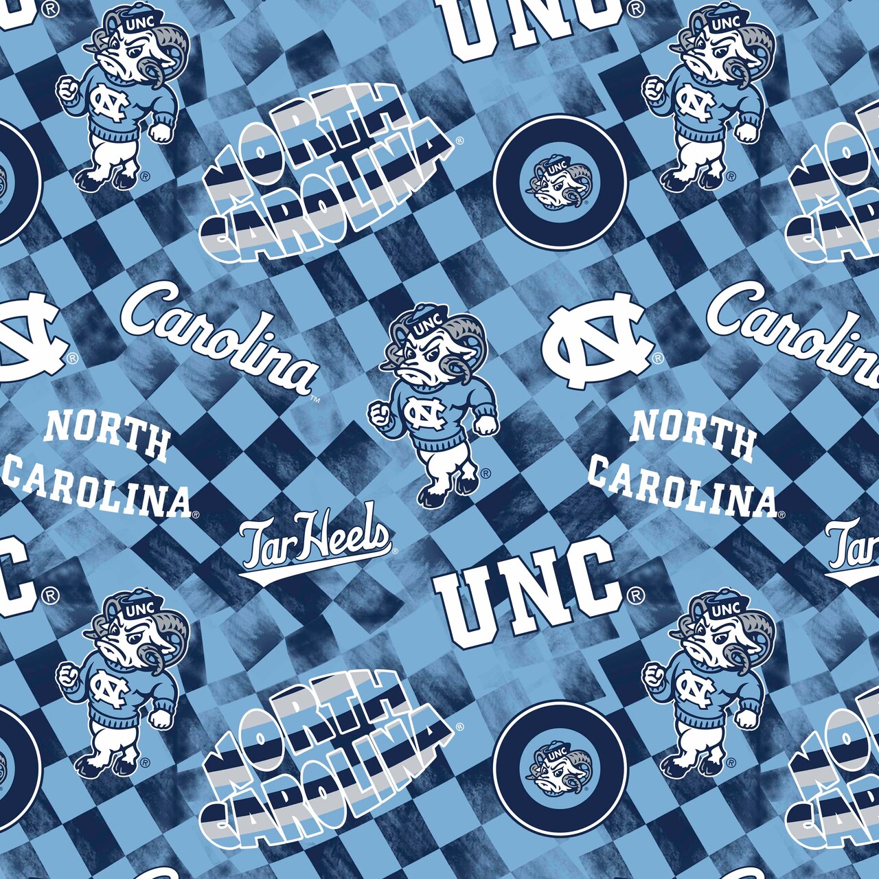 Sykel Enterprises-University of North Carolina Cotton Quilting Fabric-UNC Tar Heels Check Allover Cotton Fabric Sold by the Yard